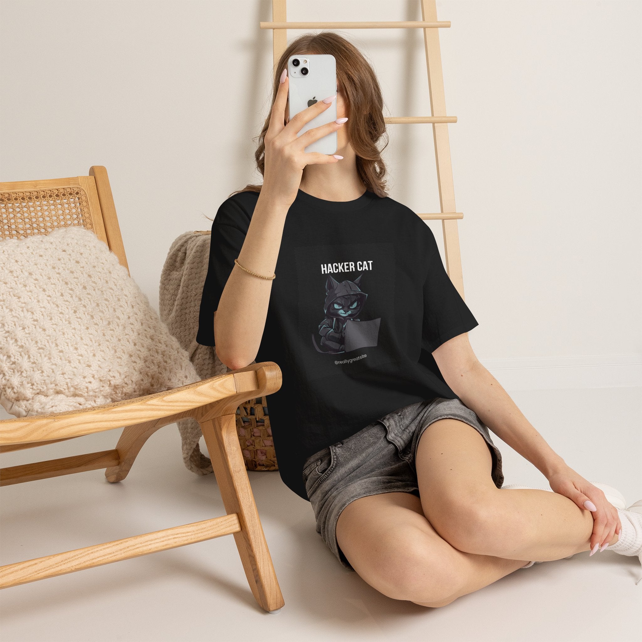 Hacker Cat T‑Shirt — Cute Cyberpunk Cat Graphic Tee for Programmers