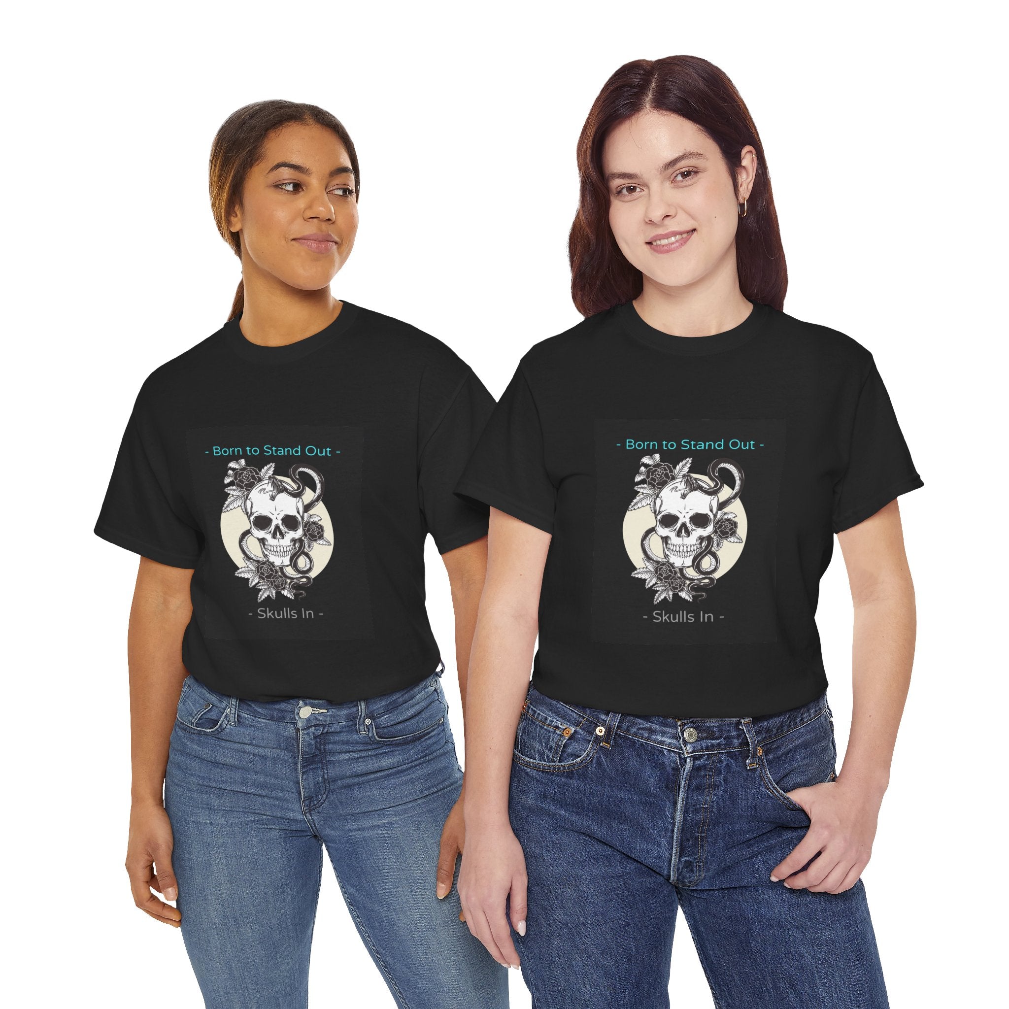 Skull Graphic Tee — "Born to Stand Out" Retro Floral Design