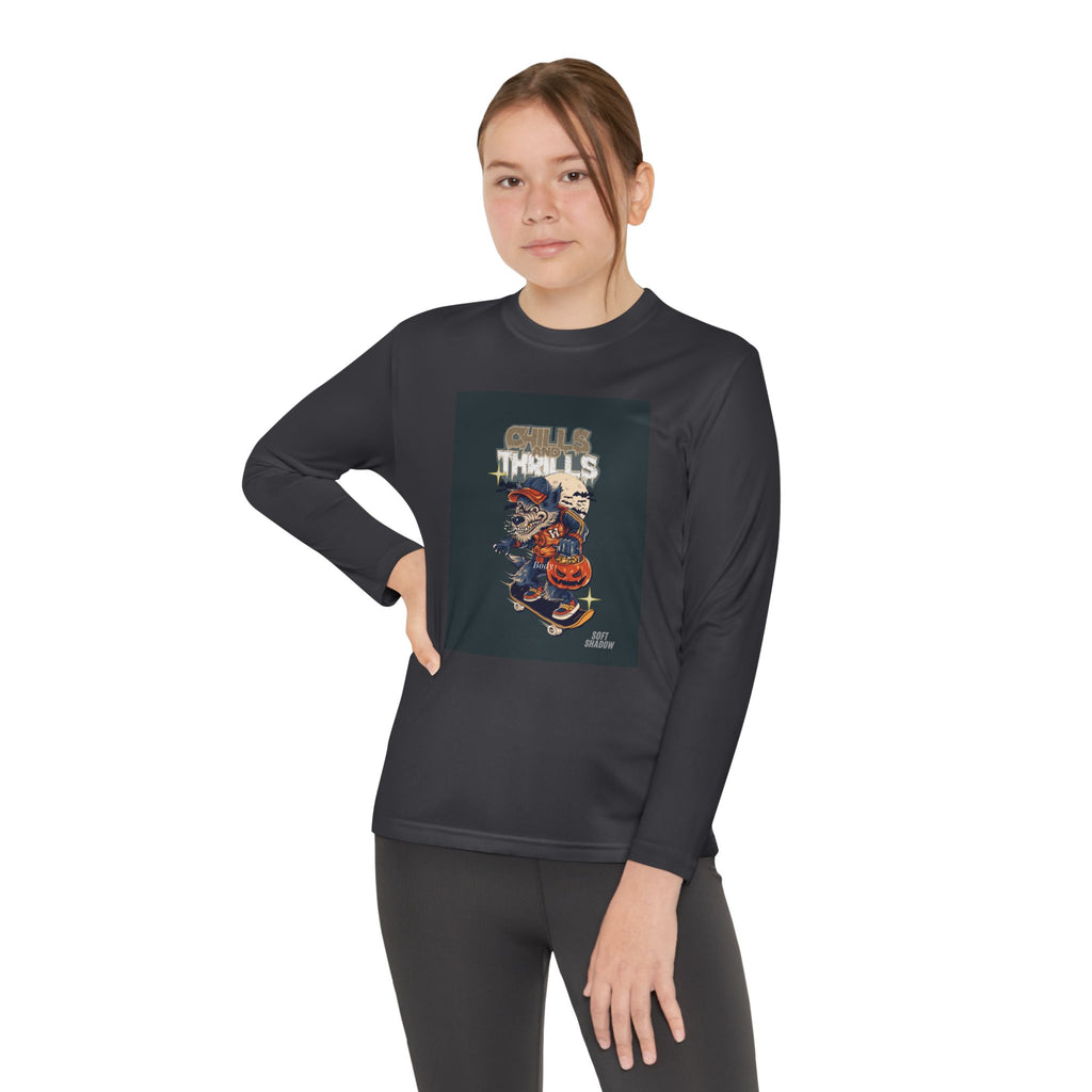 Youth Long Sleeve Tee — 'Skills & Thrills' Skateboard Graphic