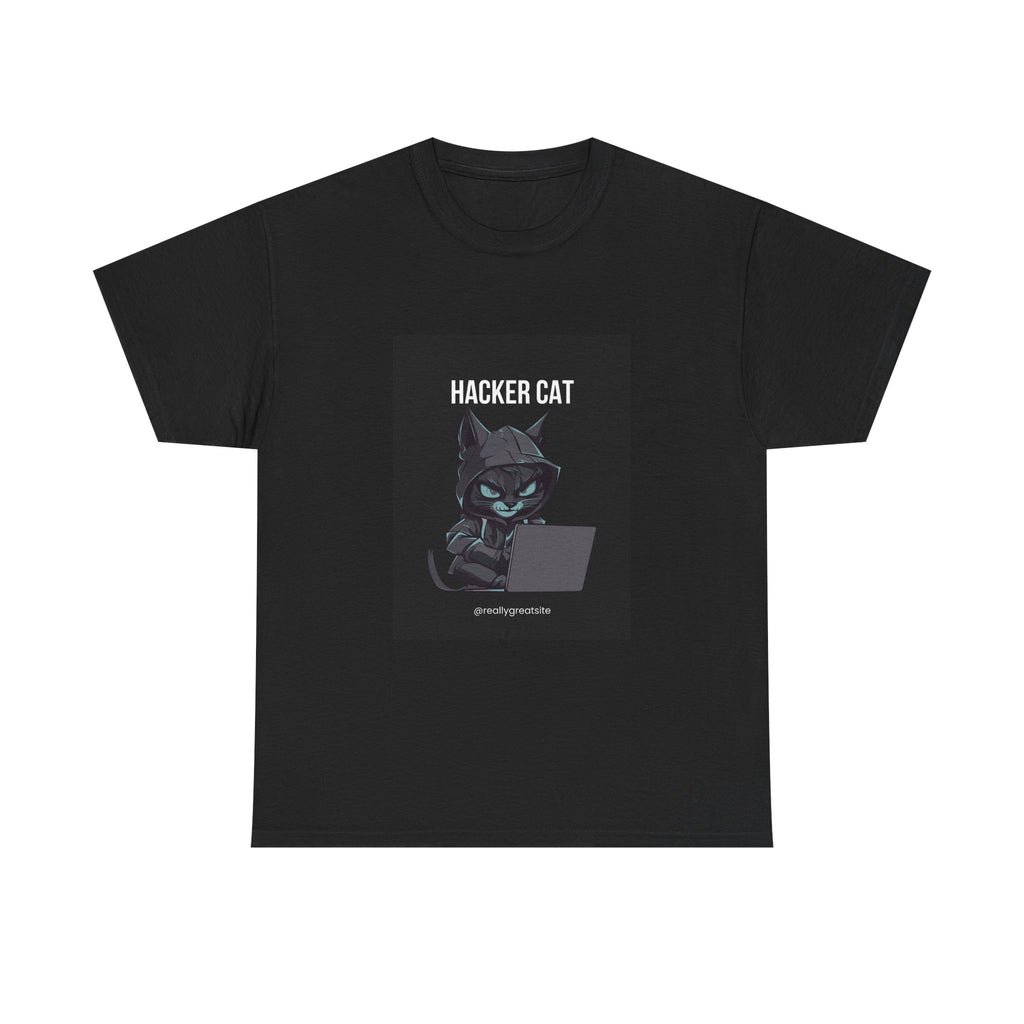 Hacker Cat T‑Shirt — Cute Cyberpunk Cat Graphic Tee for Programmers