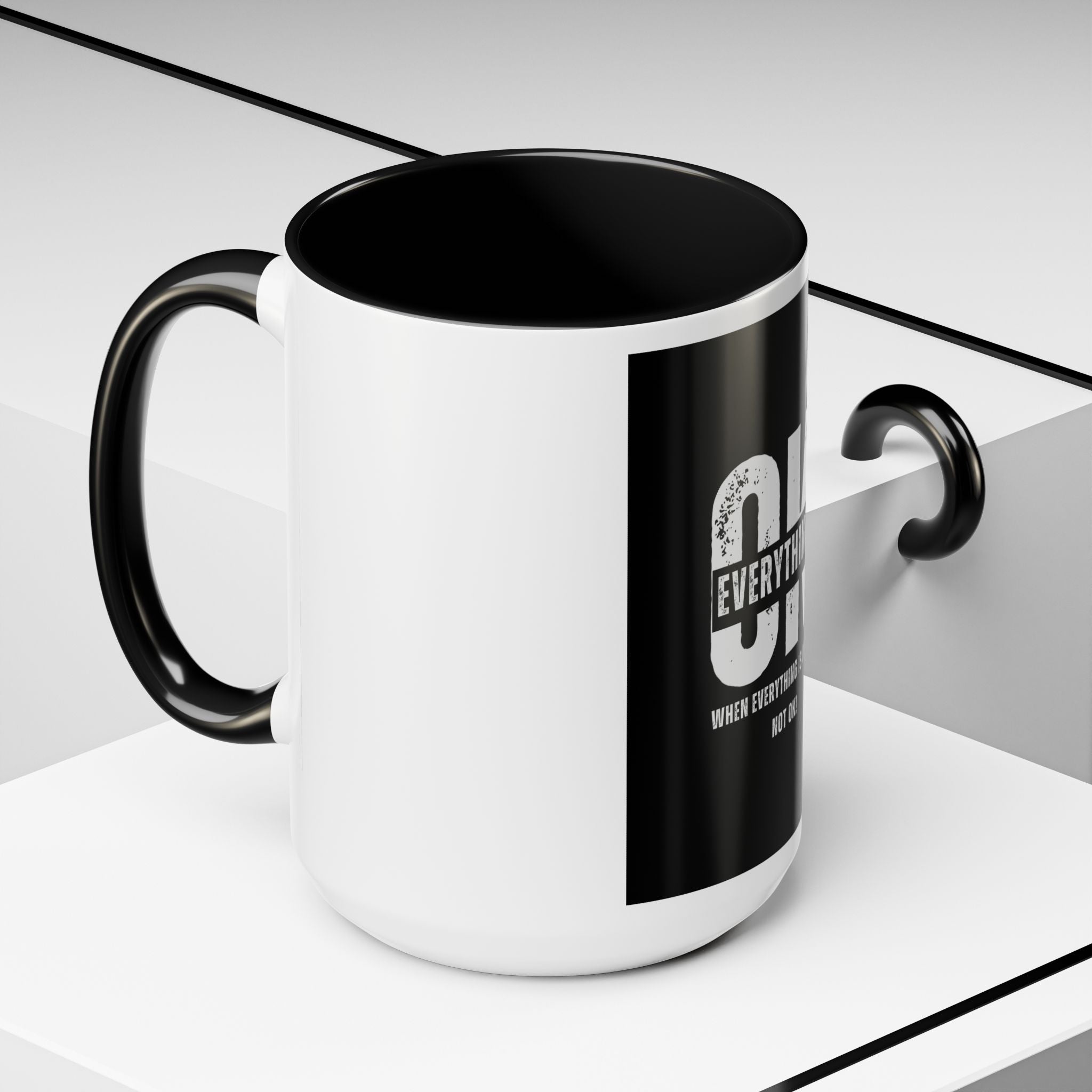 Everything OK? Distressed Typography Accent Mug — “OK / EVERYTHING” Sarcastic 11/15oz
