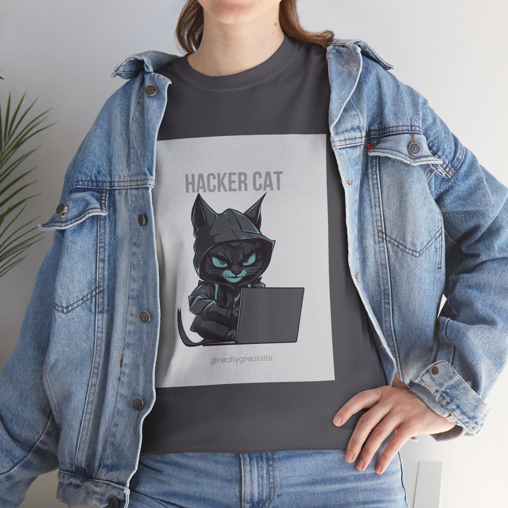 Hacker Cat T-Shirt – Cute Cyberpunk Cat Laptop Tee