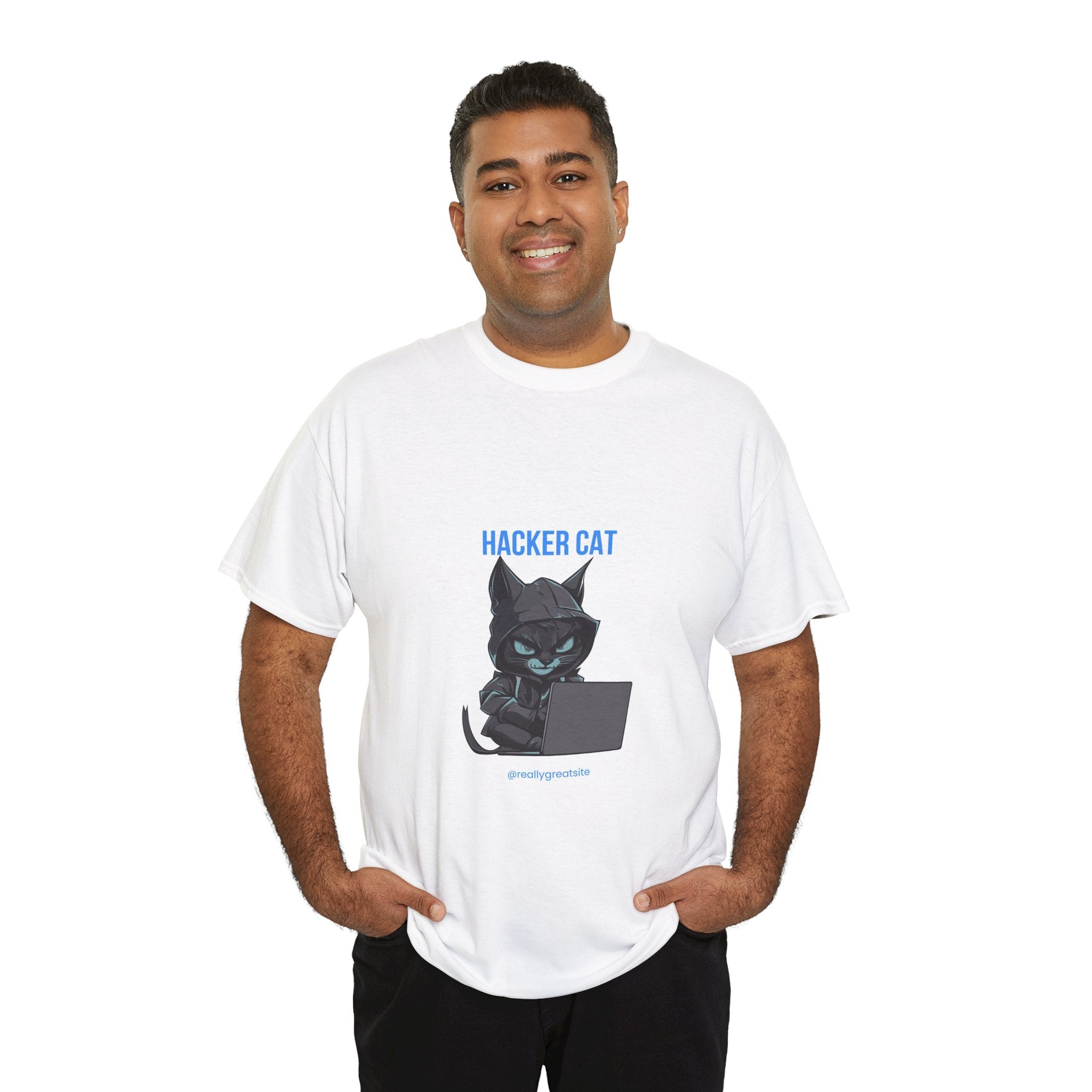 Hacker Cat T-Shirt — Cute Black Cat at Laptop Graphic Tee