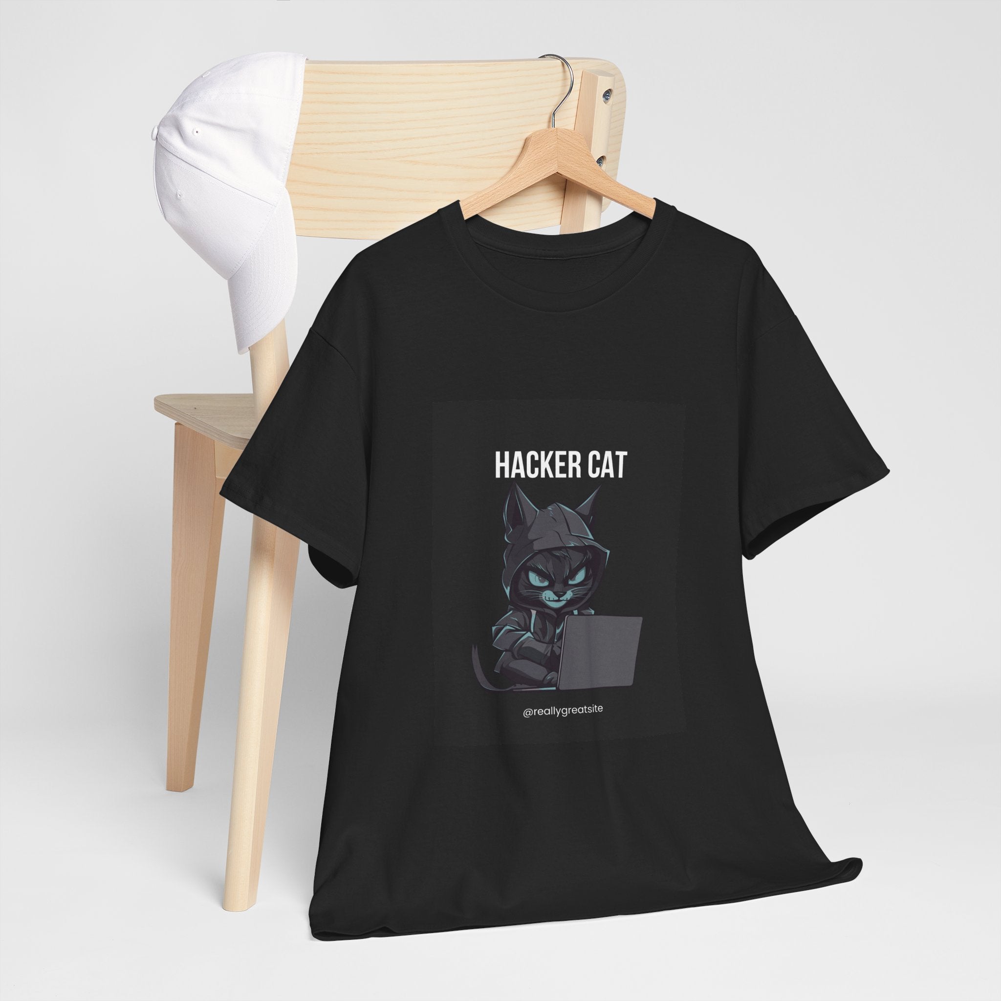 Hacker Cat T‑Shirt — Cute Cyberpunk Cat Graphic Tee for Programmers