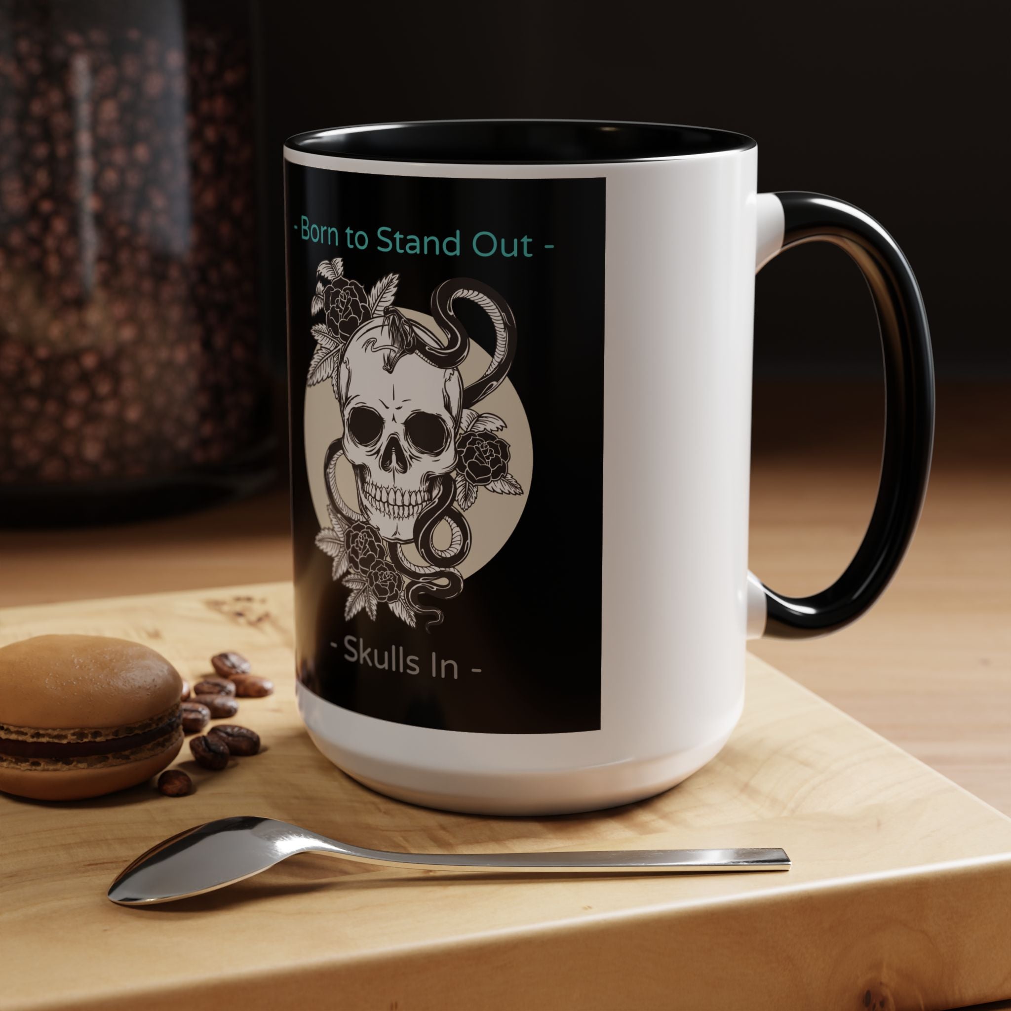 Skull & Roses Accent Coffee Mug — "Born to Stand Out" Gothic 11/15oz