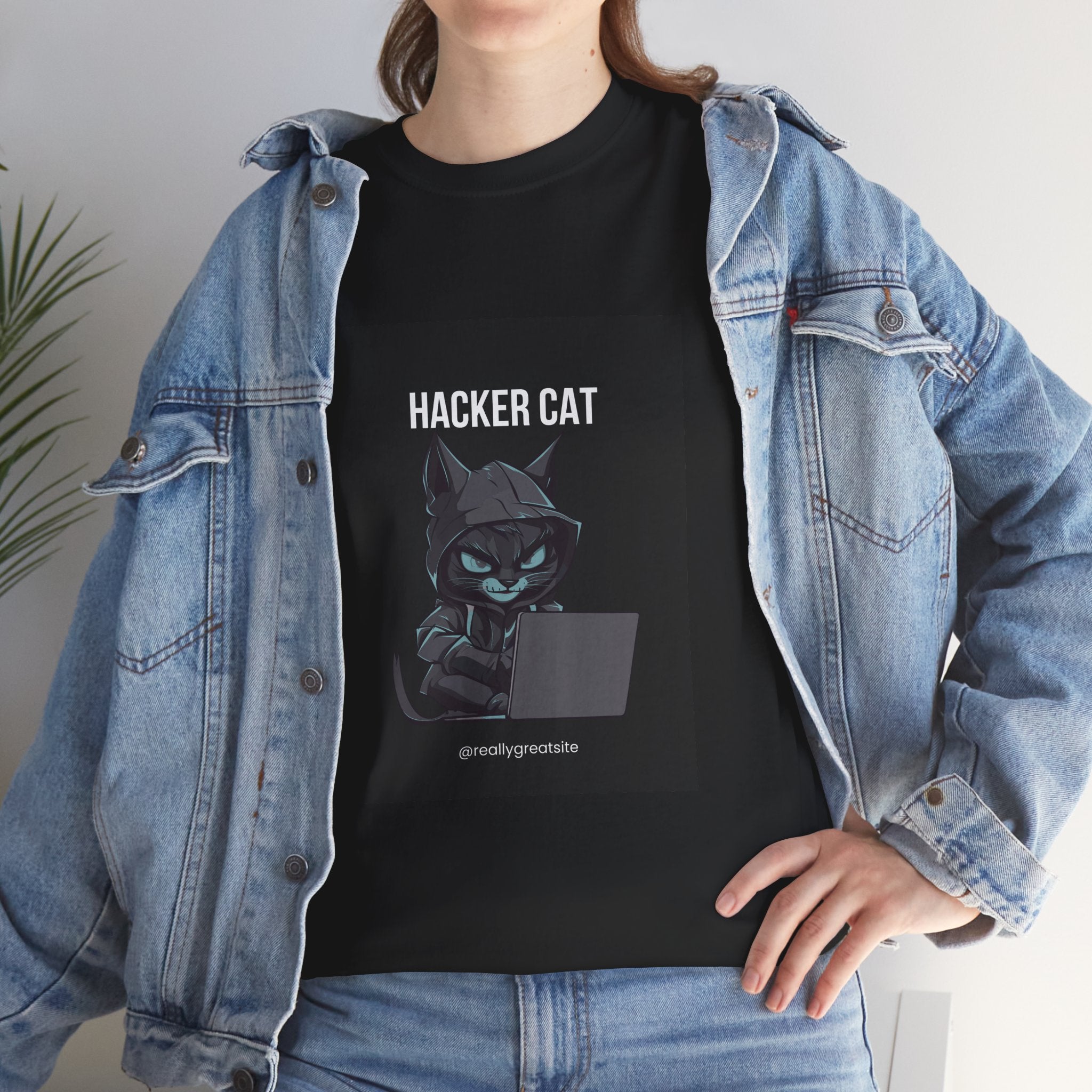 Hacker Cat T‑Shirt — Cute Cyberpunk Cat Graphic Tee for Programmers