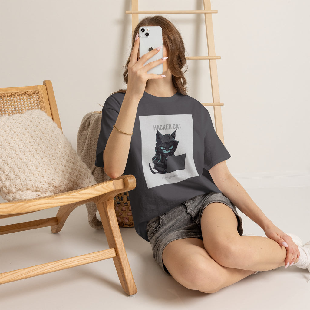 Hacker Cat T-Shirt – Cute Cyberpunk Cat Laptop Tee
