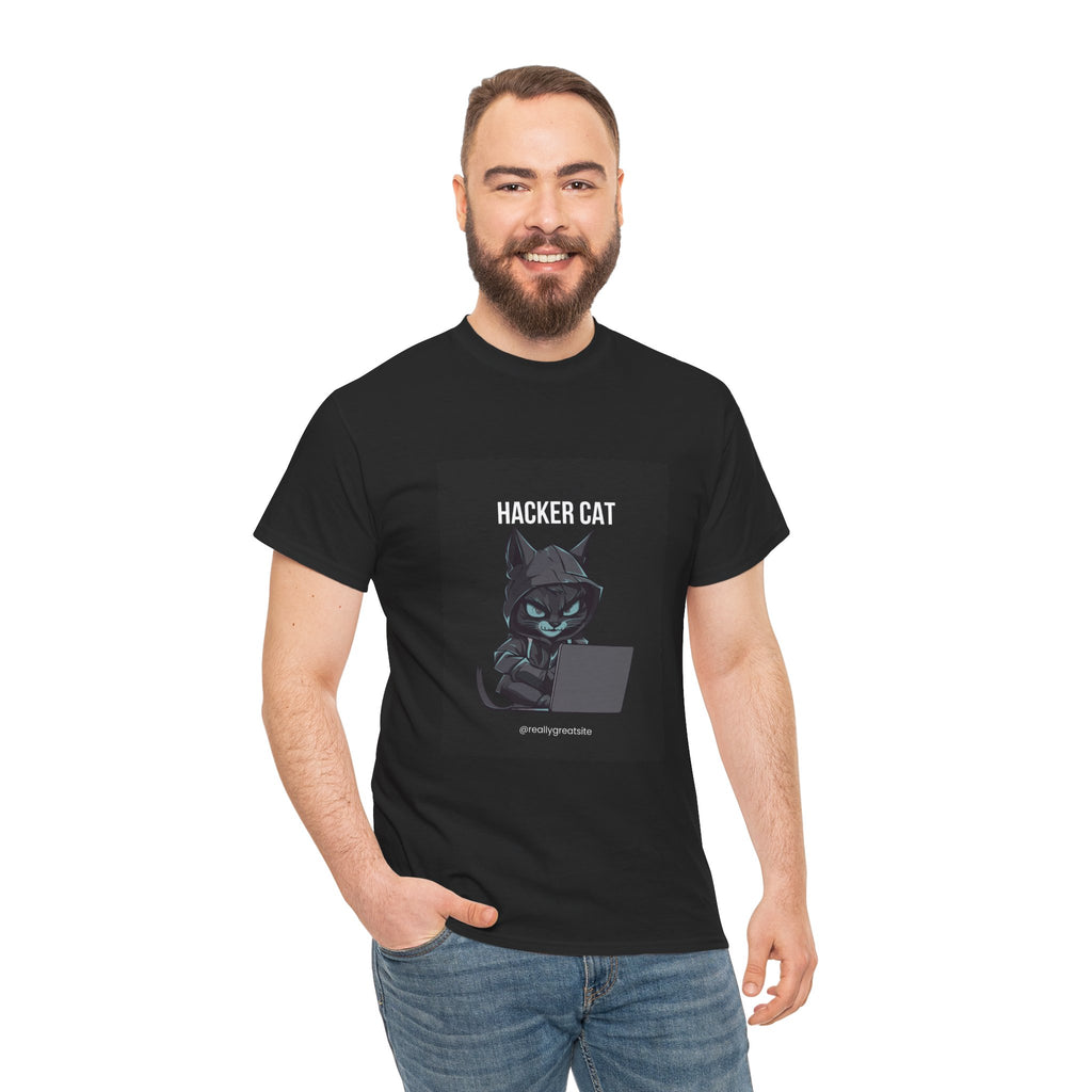 Hacker Cat T‑Shirt — Cute Cyberpunk Cat Graphic Tee for Programmers
