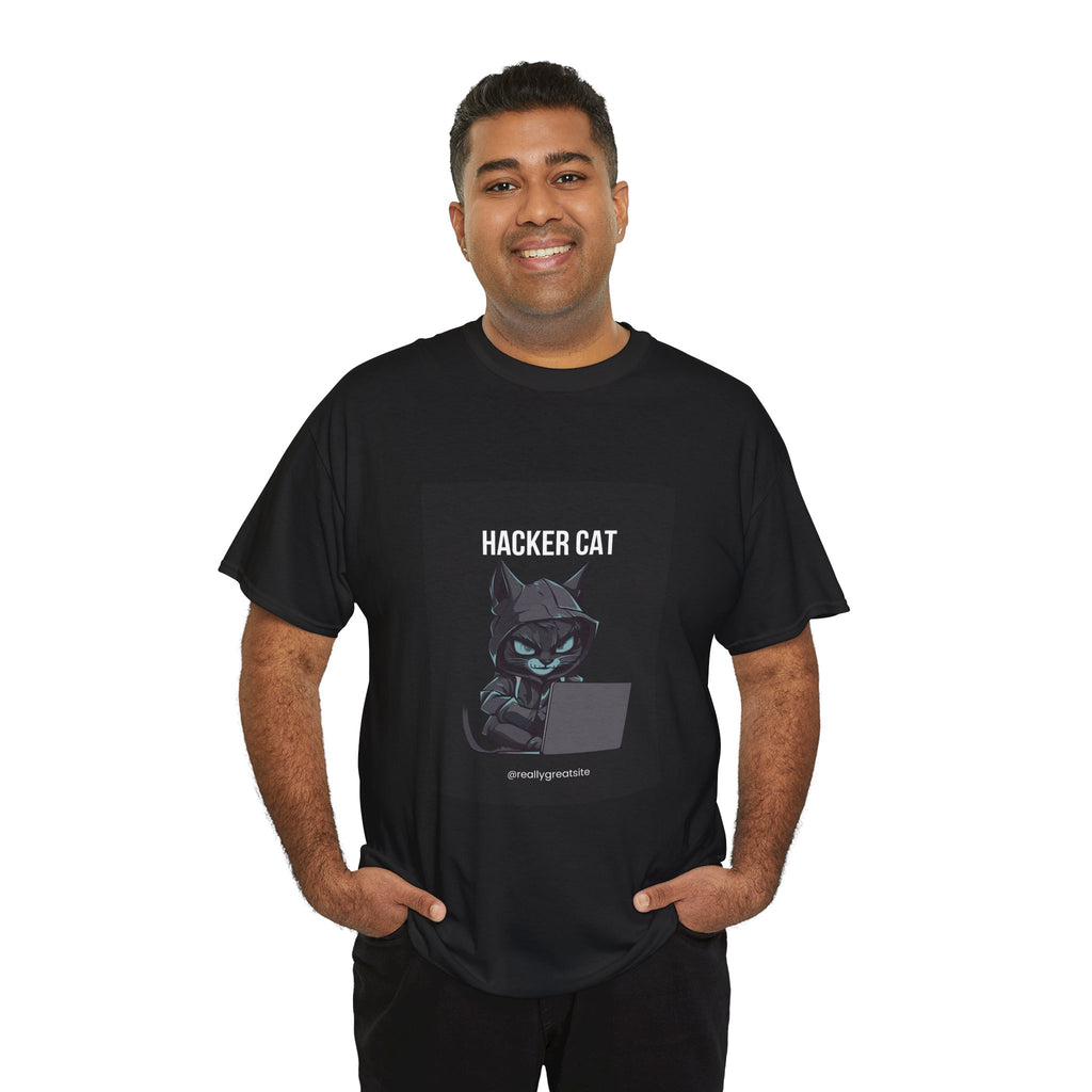 Hacker Cat T‑Shirt — Cute Cyberpunk Cat Graphic Tee for Programmers