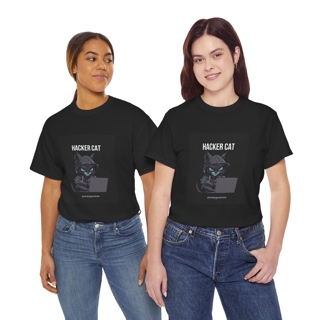 Hacker Cat T‑Shirt — Cute Cyberpunk Cat Graphic Tee for Programmers