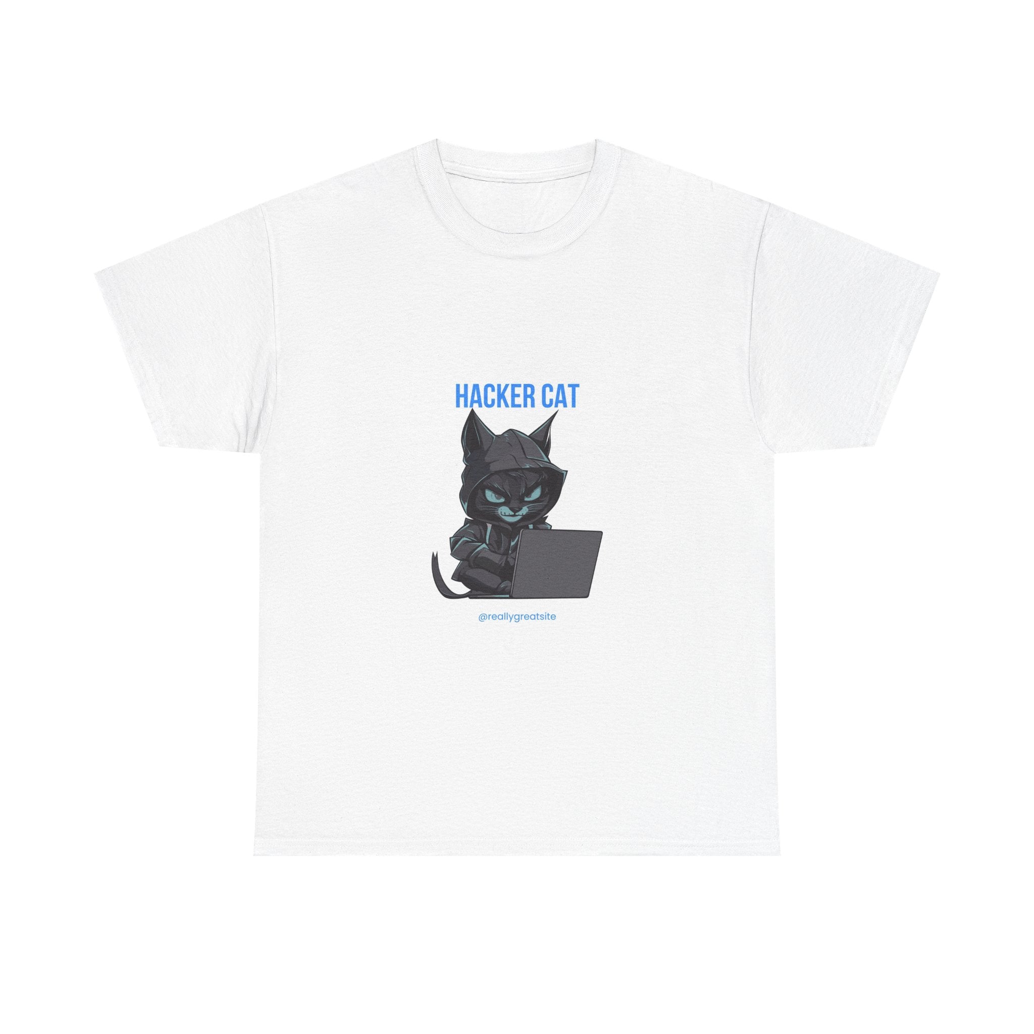 Hacker Cat T-Shirt — Cute Black Cat at Laptop Graphic Tee