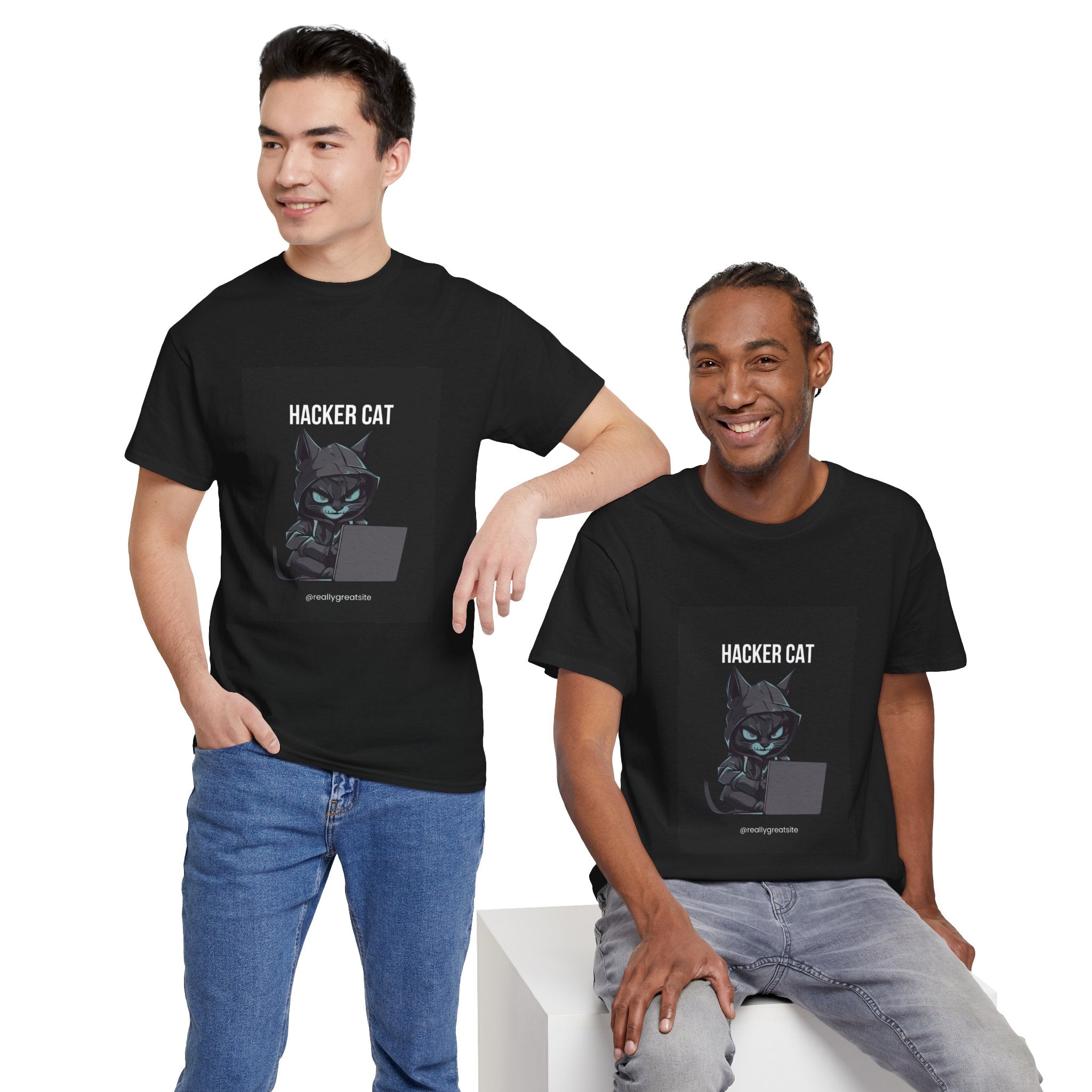 Hacker Cat T‑Shirt — Cute Cyberpunk Cat Graphic Tee for Programmers