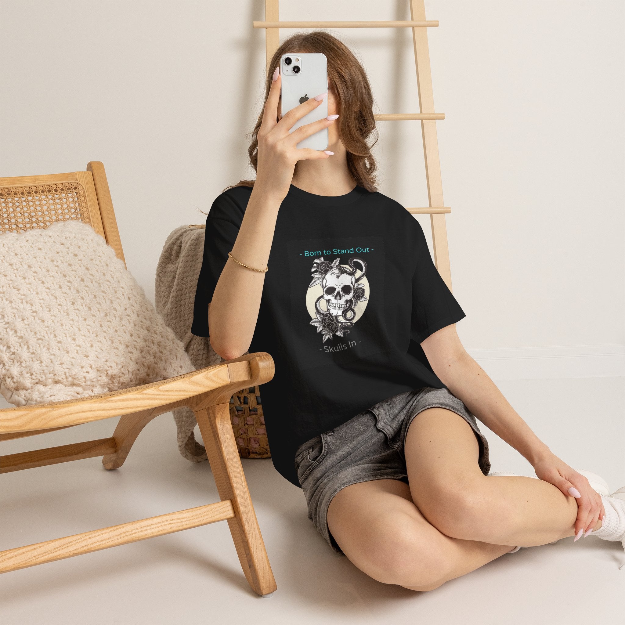 Skull Graphic Tee — "Born to Stand Out" Retro Floral Design