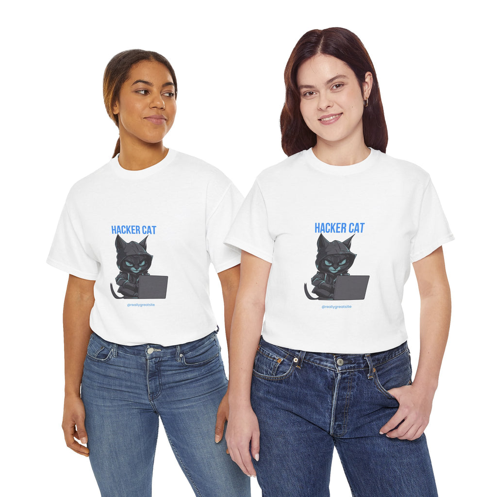 Hacker Cat T-Shirt — Cute Black Cat at Laptop Graphic Tee
