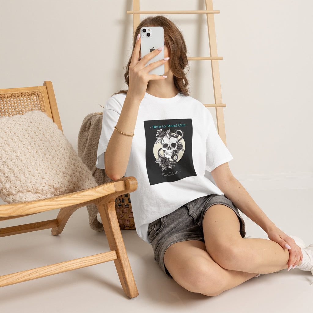 Skull Graphic Tee — "Born to Stand Out" Retro Floral Design