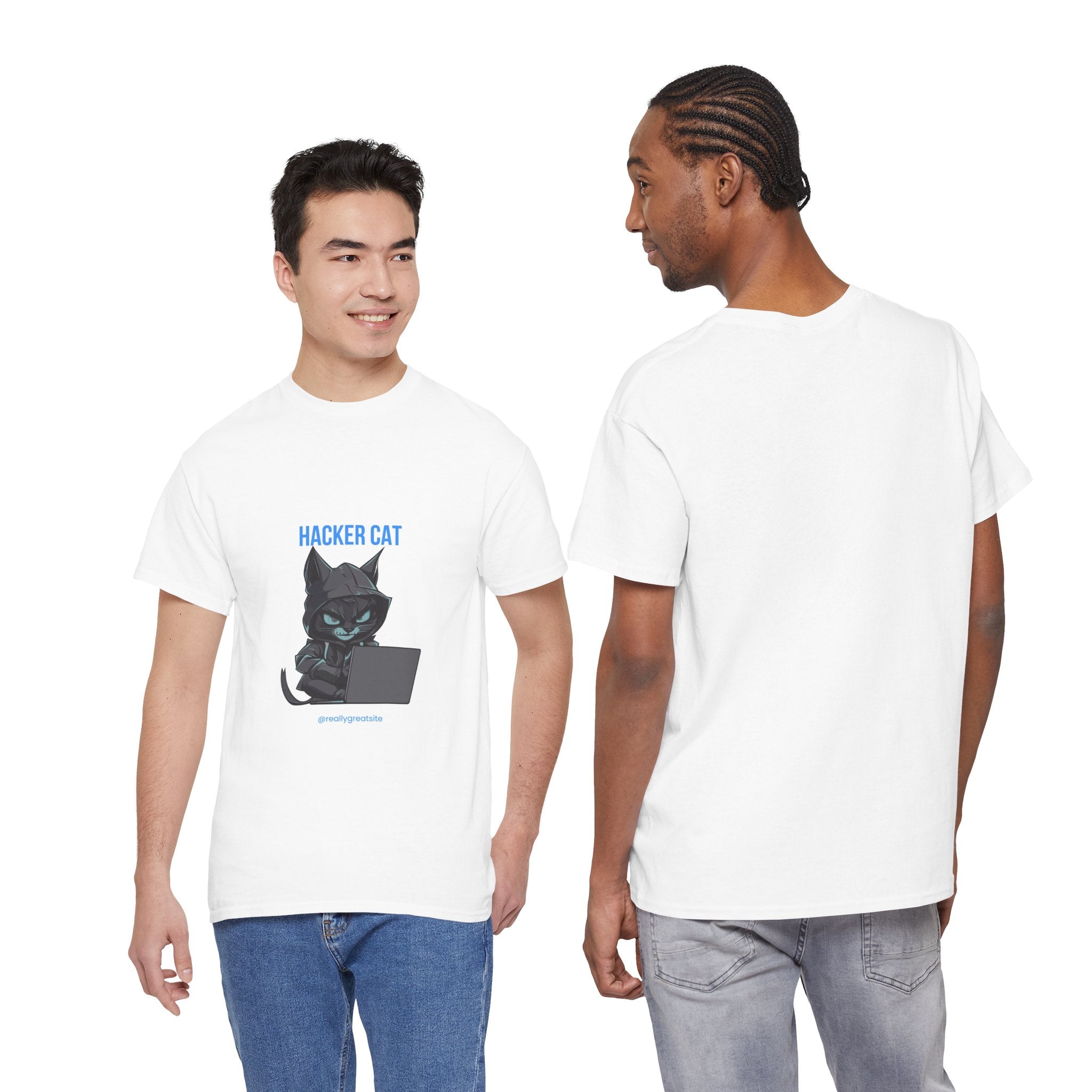 Hacker Cat T-Shirt — Cute Black Cat at Laptop Graphic Tee