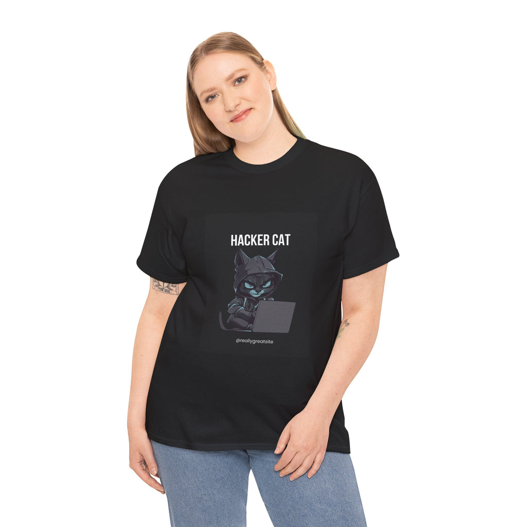 Hacker Cat T‑Shirt — Cute Cyberpunk Cat Graphic Tee for Programmers