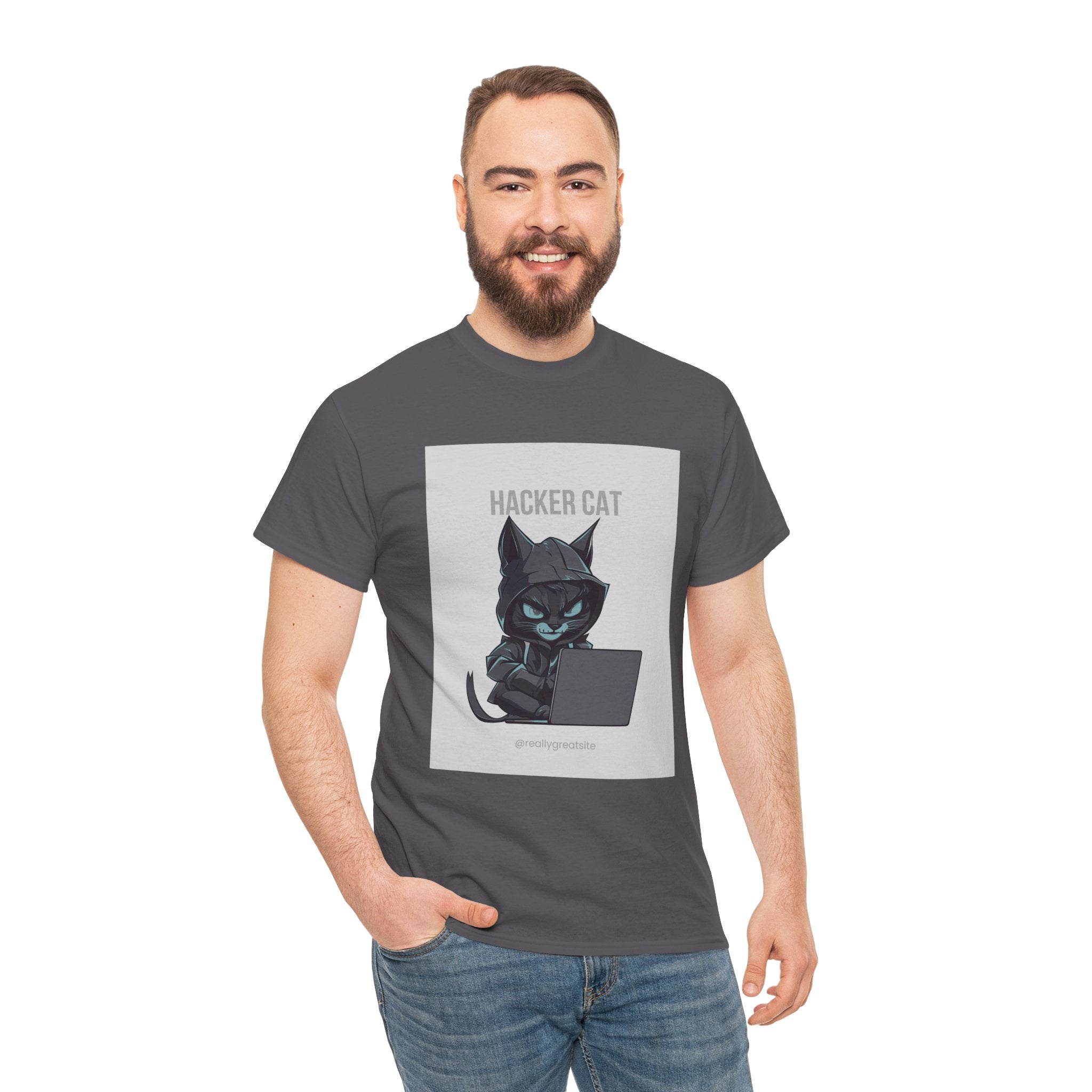 Hacker Cat T-Shirt – Cute Cyberpunk Cat Laptop Tee