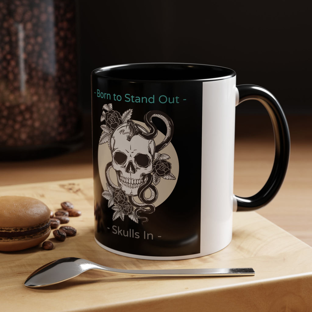 Skull & Roses Accent Coffee Mug — "Born to Stand Out" Gothic 11/15oz