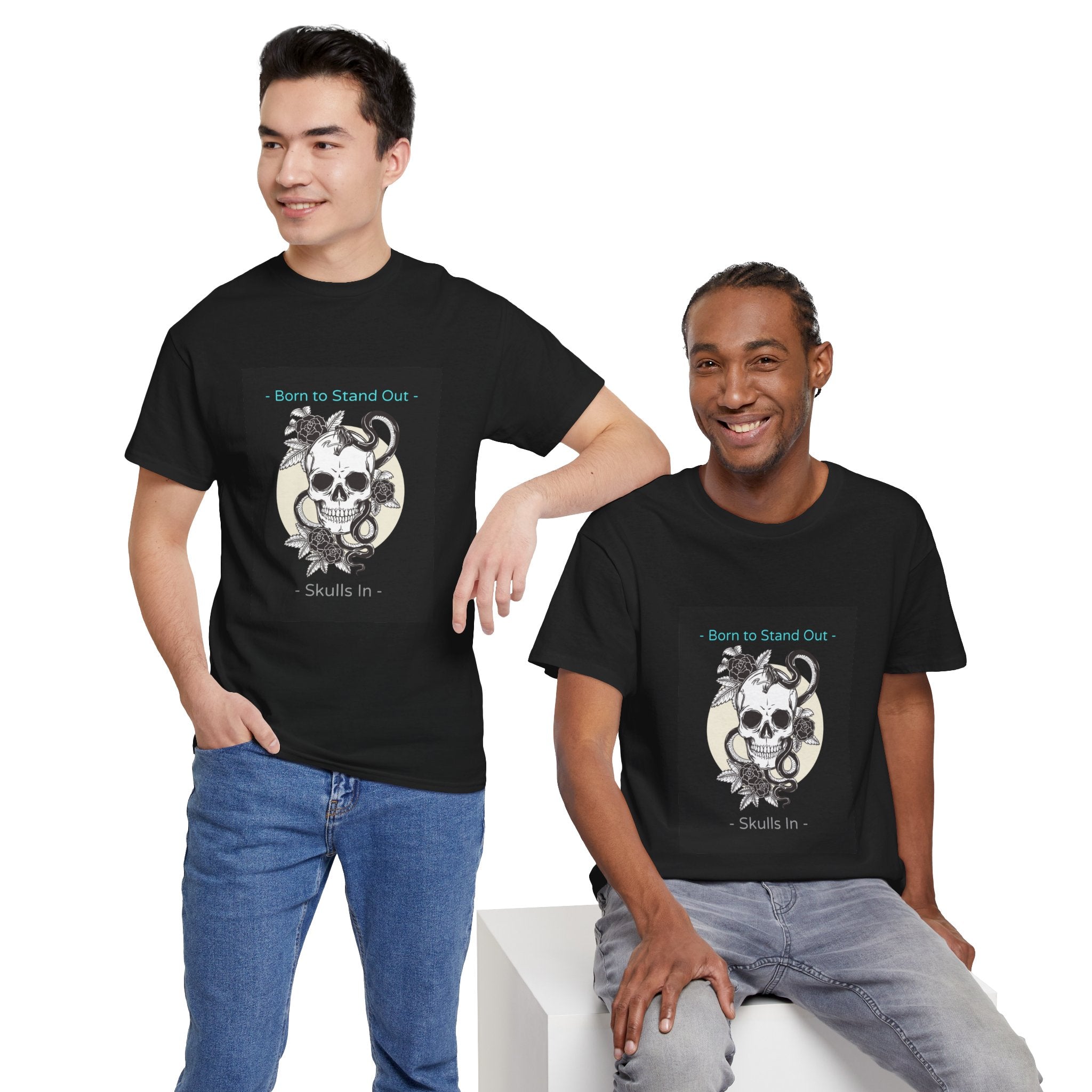 Skull Graphic Tee — "Born to Stand Out" Retro Floral Design